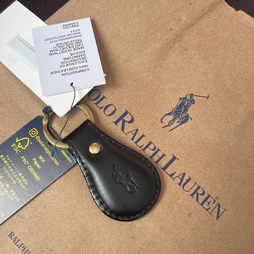 Polo Ralph Lauren Men's Women's Keychain Key Fob Leather Black NWT